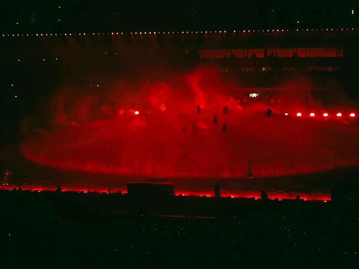 Concert stage washed in red light